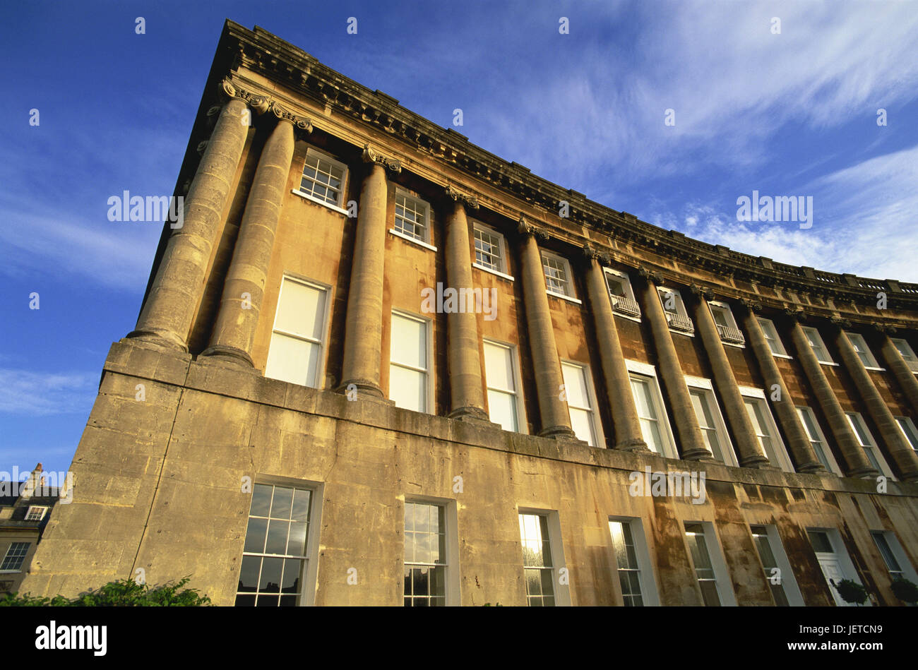 Gran Bretagna, Inghilterra, Somerset, bagno, Royal Crescent, dettaglio, Europa, destinazione, luogo di interesse, struttura, architettura, urbanistica, royal, turismo, architettura, semicircolare, UNESCO-patrimonio culturale mondiale, terrazza, Foto Stock