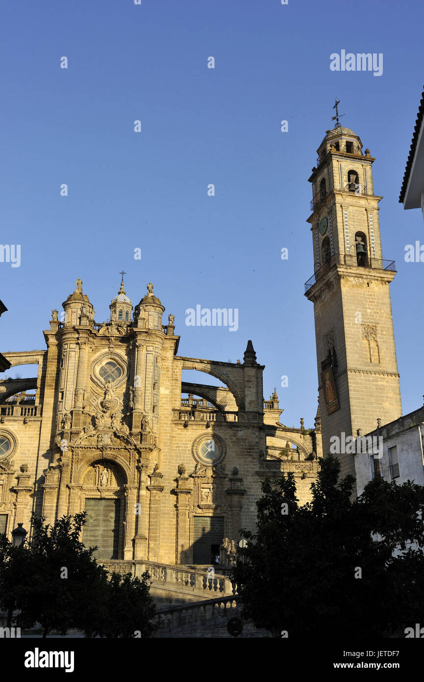 Spagna, Andalusia, provincia di Cadiz, Jerez de la Frontera, la facciata della Cattedrale di Jerez de la Frontera, Foto Stock