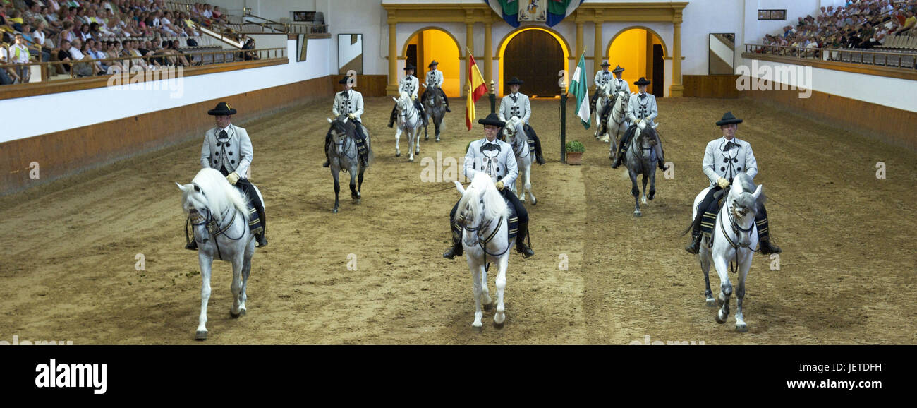 Spagna, Andalusia, provincia di Cadiz, Jerez de la Frontera, Spurgo del regio-andaluso accademia di equitazione, Foto Stock
