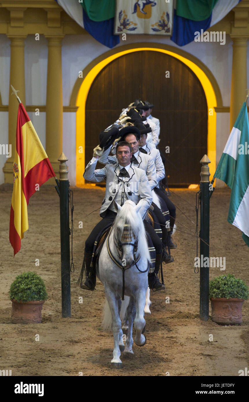 Spagna, Andalusia, provincia di Cadiz, Jerez de la Frontera, Spurgo del regio-andaluso accademia di equitazione, Foto Stock