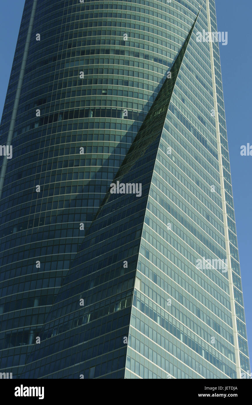 Spagna, Madrid, Torre Espacio, grattacielo, costruzione in vetro, Foto Stock