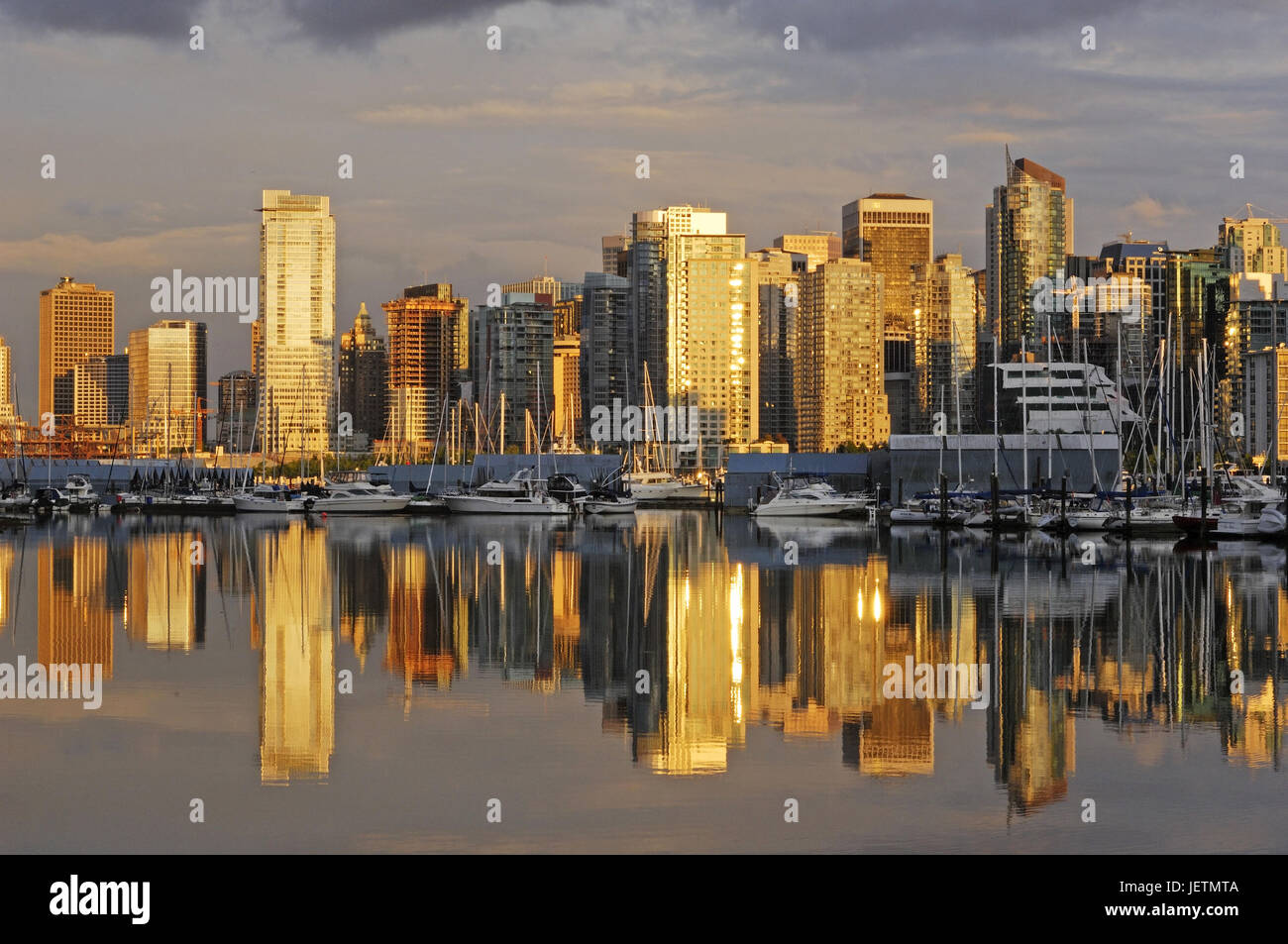 Lo skyline di Vancouver con Coal Harbour, fotografata da Stanley Park., lo skyline di Vancouver mit Coal Harbour, fotografiert vom Stanley Park aus. Foto Stock