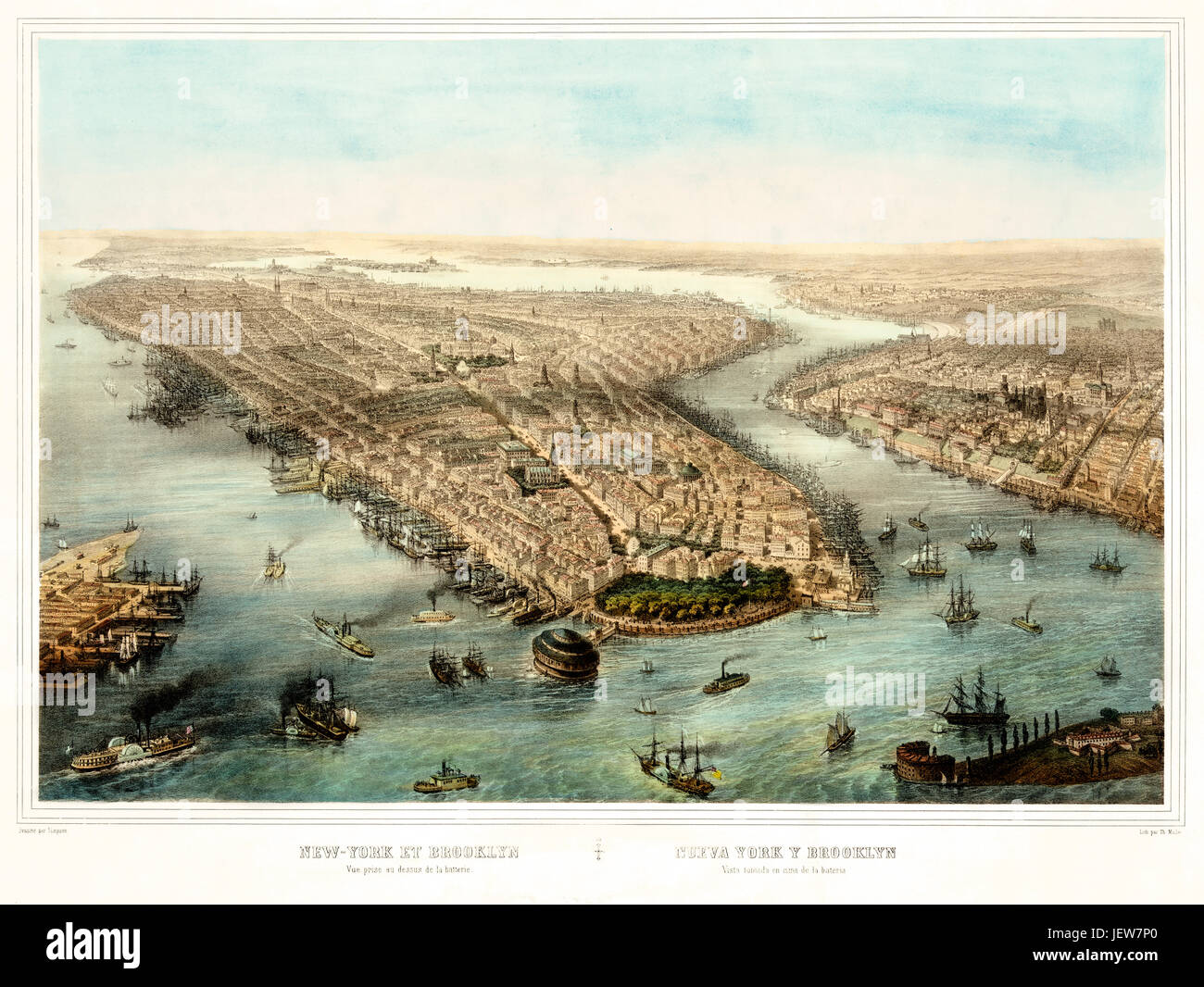 Vecchio vista aerea di New York. Creato da Simpson e Muller, publ. 185- (?) Foto Stock