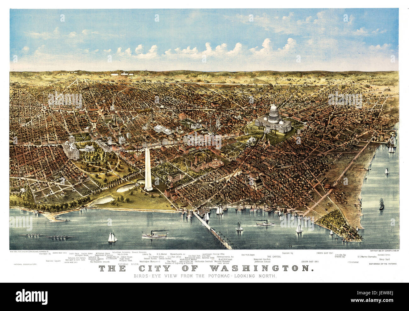 Vecchio vista aerea di Washington D.C., da Potomac. Currier & Yves, New York, 1892 Foto Stock