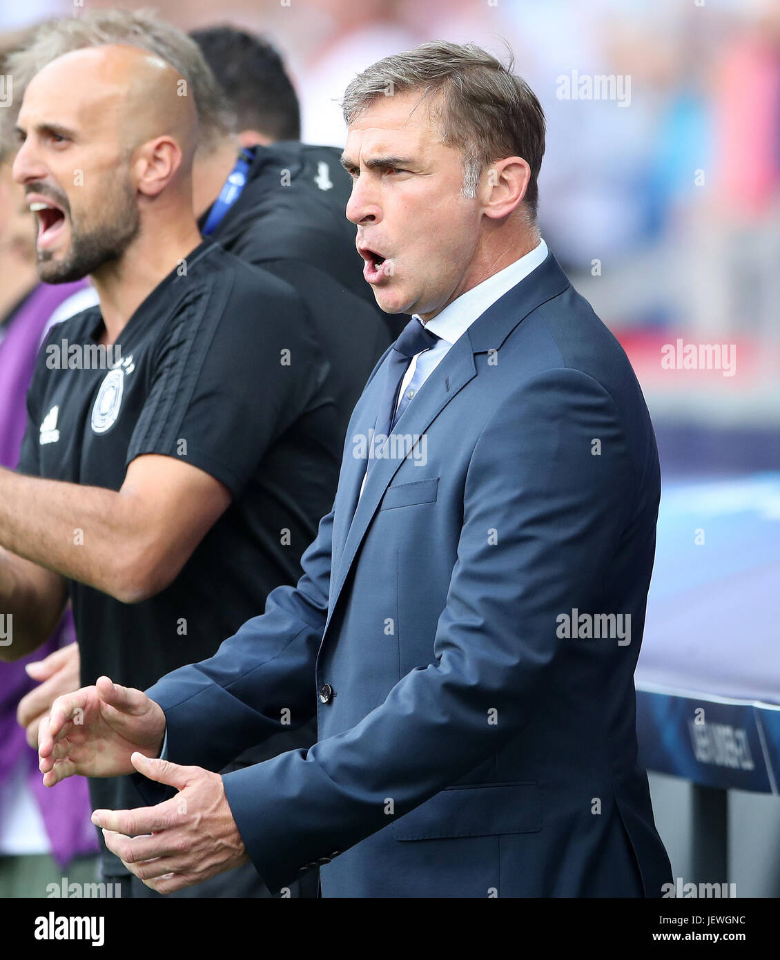 Germania manager Stefan Kuntz durante UEFA Europei Under-21 campionato, Semi finale corrispondono a Stadion Miejski, Tychy. Foto Stock