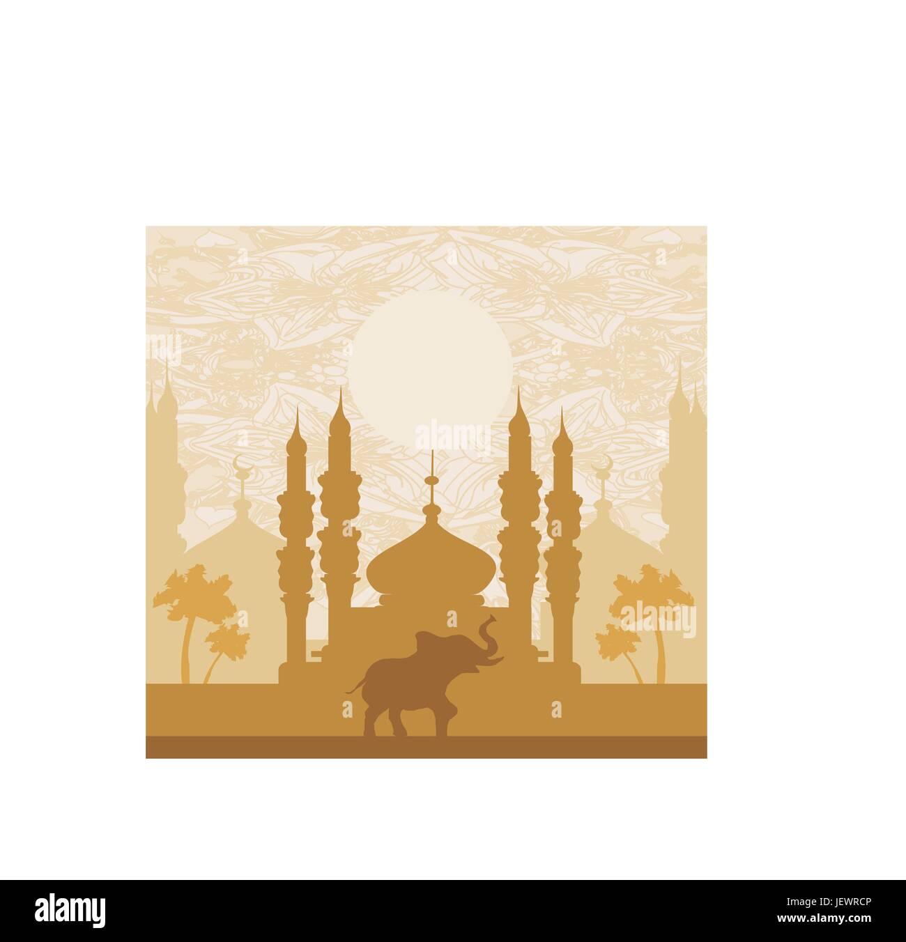 Viaggi, monumento, arte, grafica, bird, Asia, turismo, elefante, India, vintage, Illustrazione Vettoriale