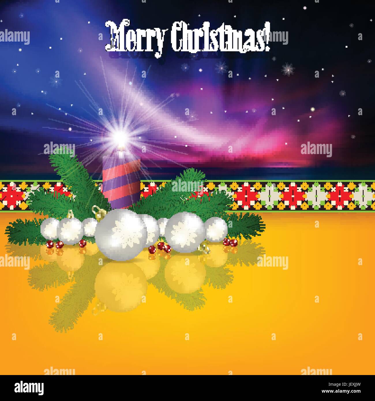 Albero, decorazione, natale, il simbolo del fiocco di neve, aurora boreale, firmamento, sky, Natale, Illustrazione Vettoriale