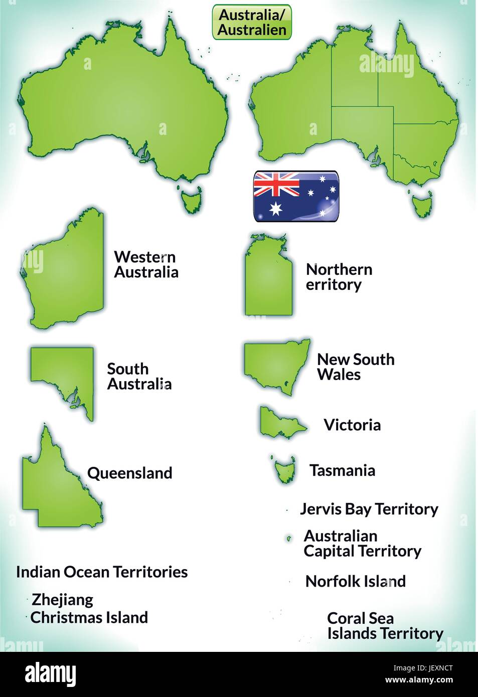 Mappa di Australia con bordi in verde Illustrazione Vettoriale