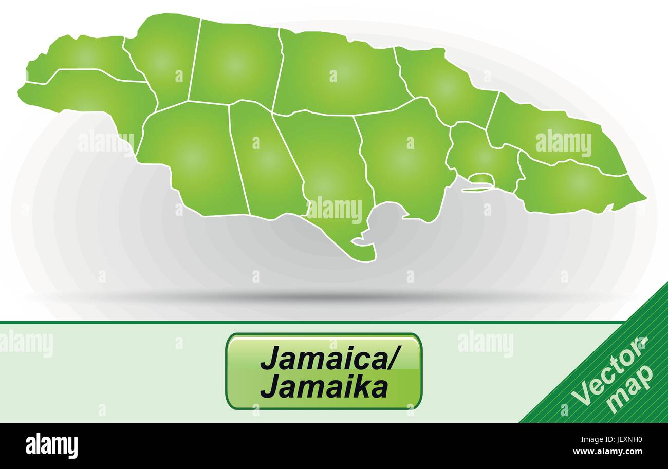 Mappa di confine della Giamaica con bordi in verde Illustrazione Vettoriale