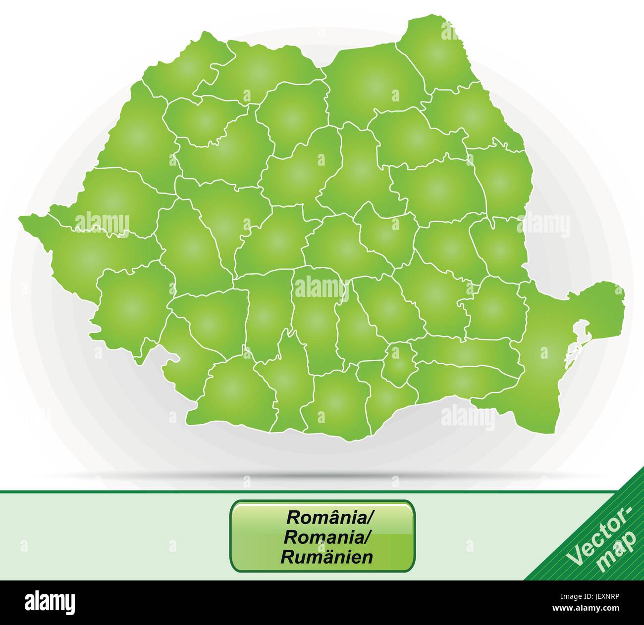 Mappa di confine della Romania con bordi in verde Illustrazione Vettoriale