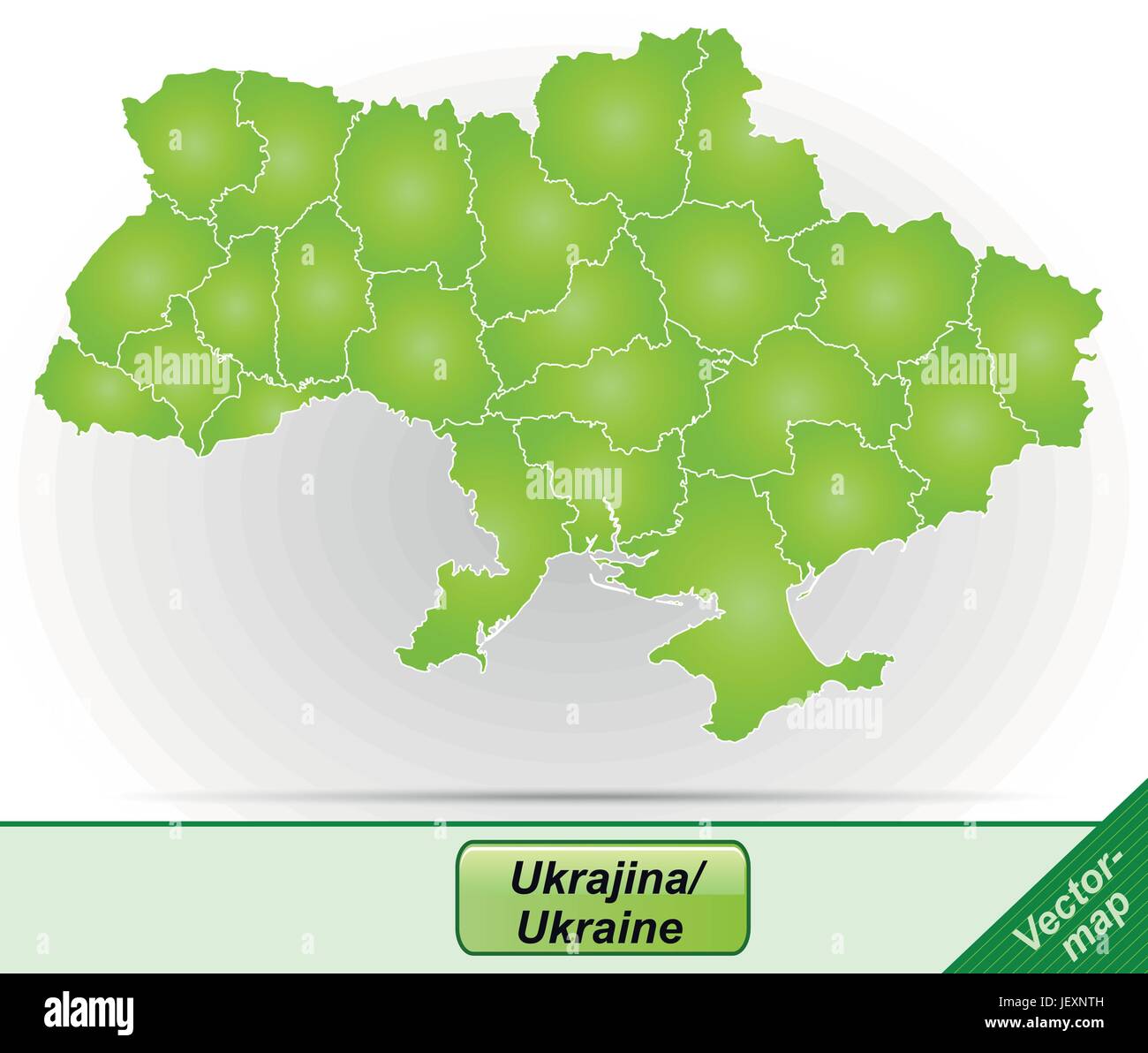 Mappa di confine dell'Ucraina con bordi in verde Illustrazione Vettoriale
