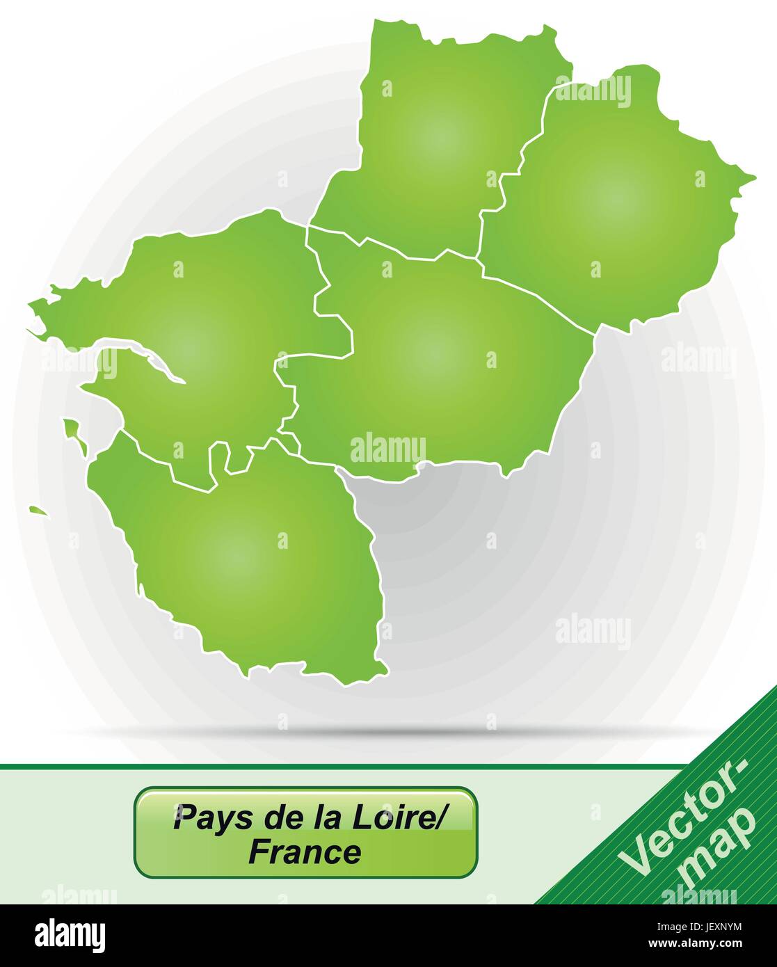 Mappa di confine del Pays de la Loire con limiti in verde Illustrazione Vettoriale