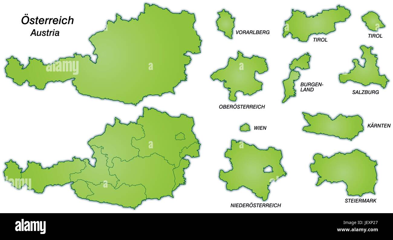 Mappa di Austria con i limiti in verde Illustrazione Vettoriale