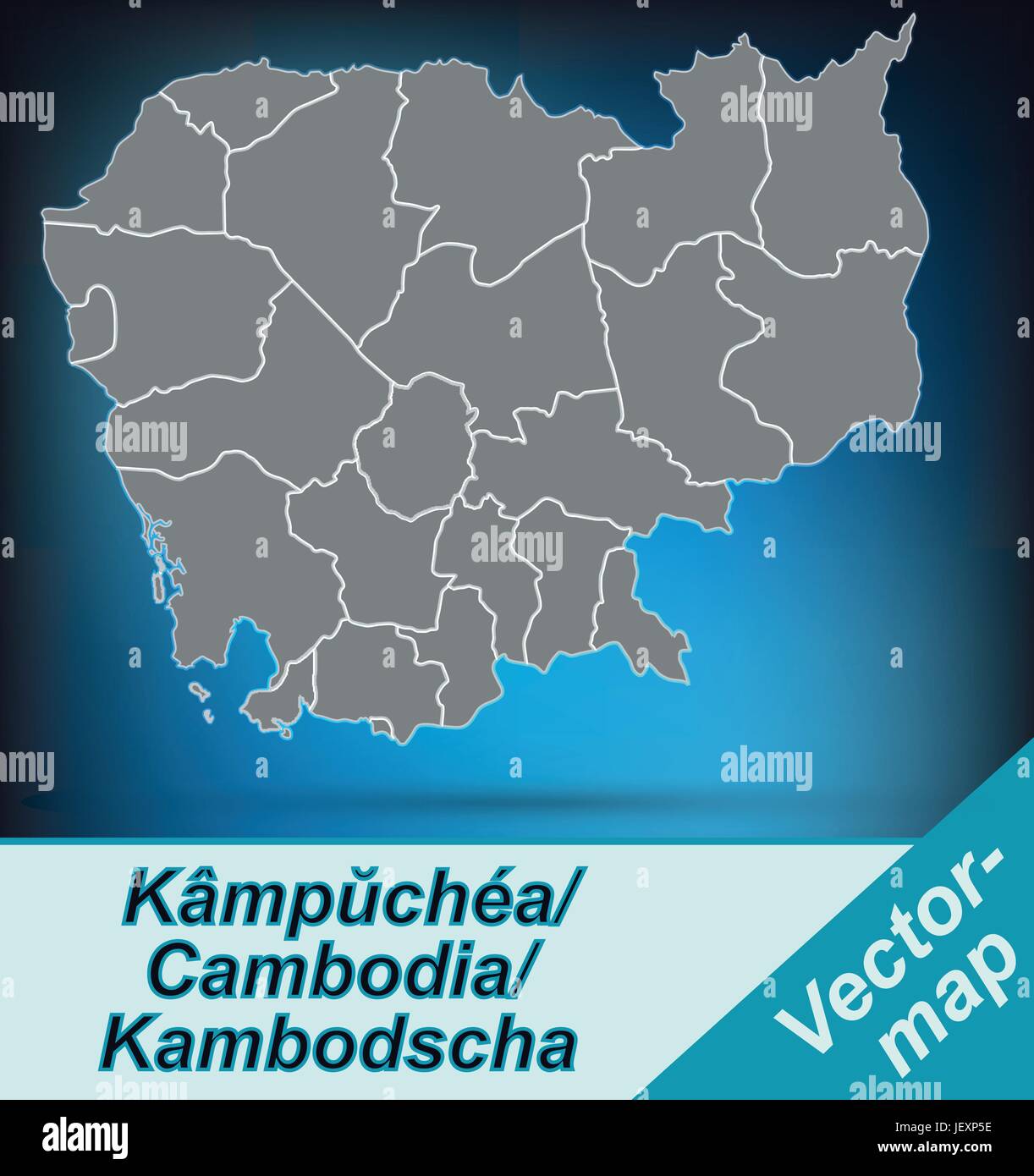 Mappa di confine della Cambogia con bordi in grigio brillante Illustrazione Vettoriale