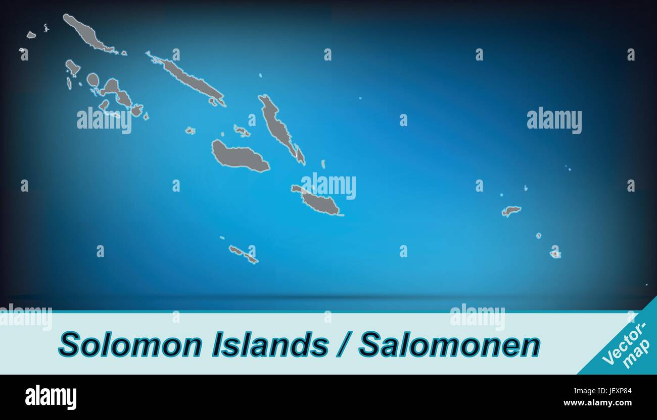 Mappa di confine delle Isole Salomone con bordi in grigio brillante Illustrazione Vettoriale