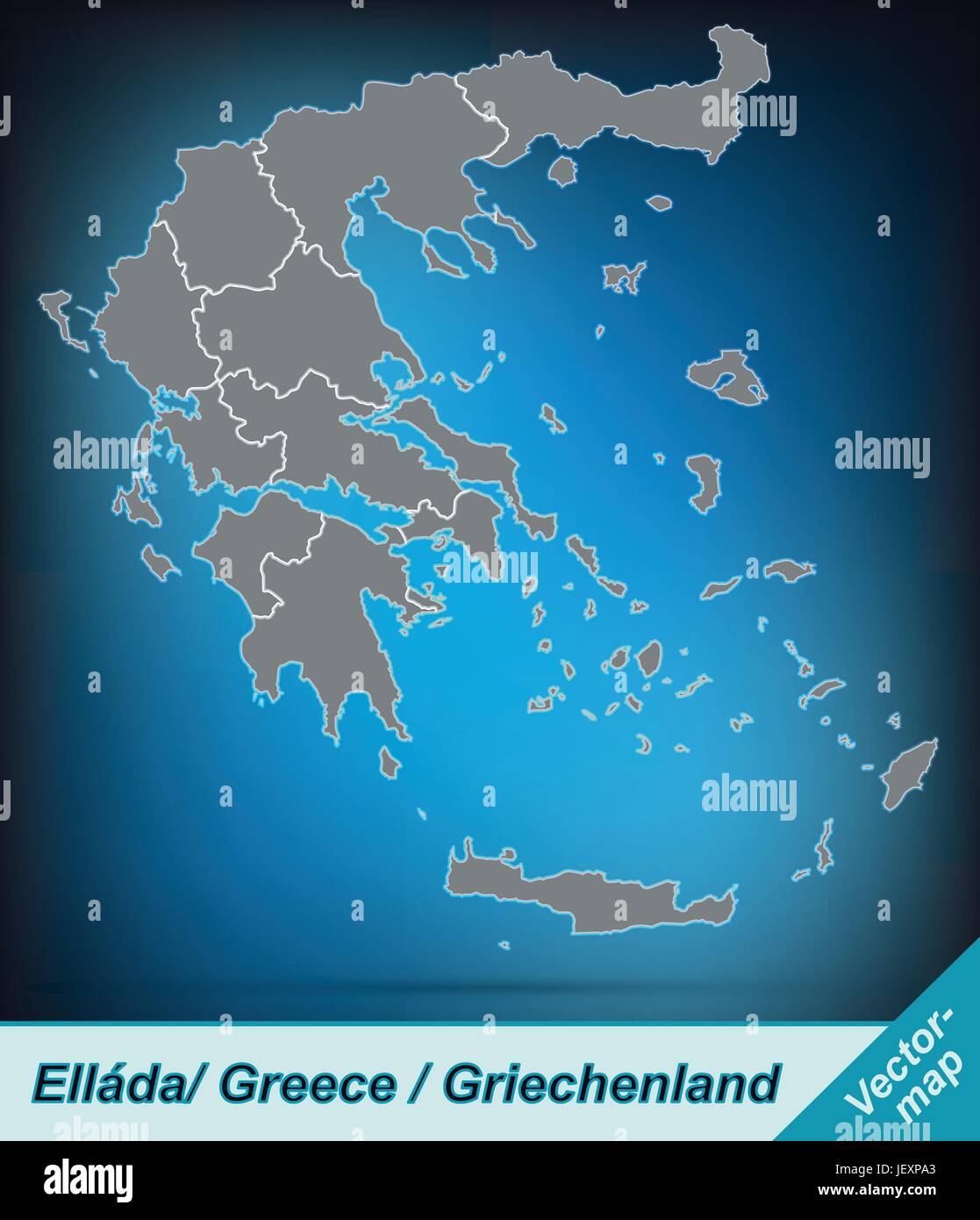 Mappa di confine della Grecia con bordi in grigio brillante Illustrazione Vettoriale