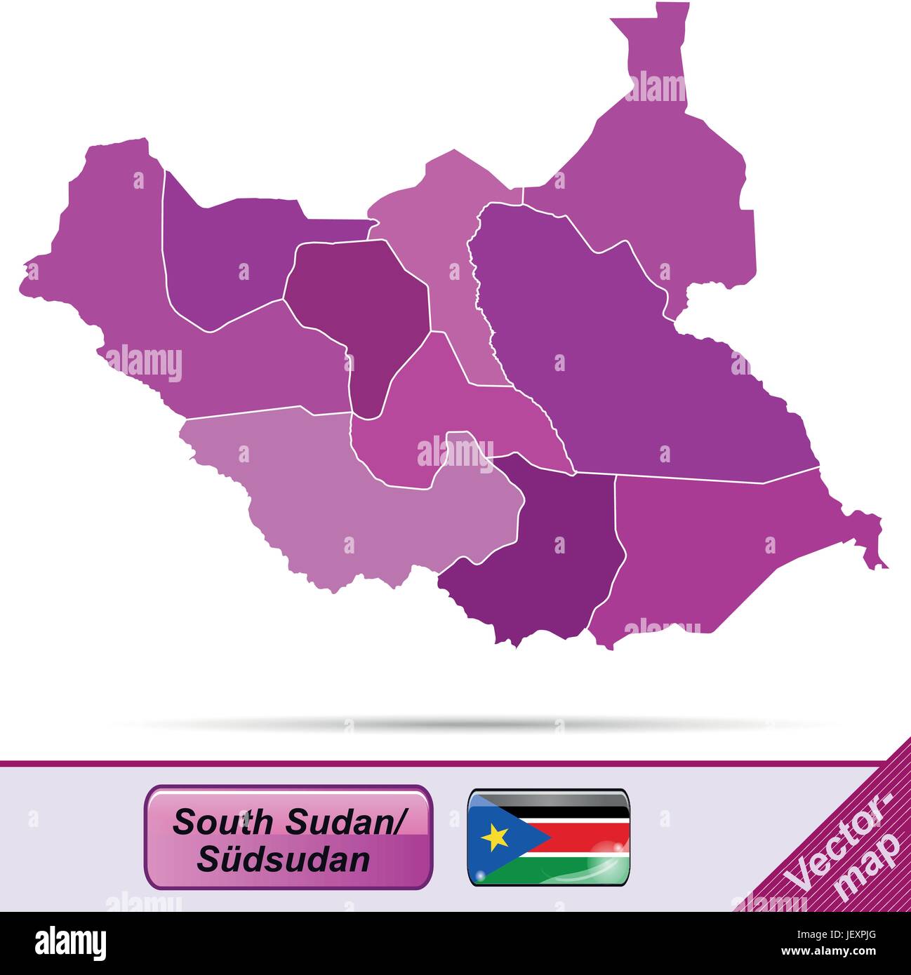 Mappa di confine del sud del Sudan con bordi in viola Illustrazione Vettoriale