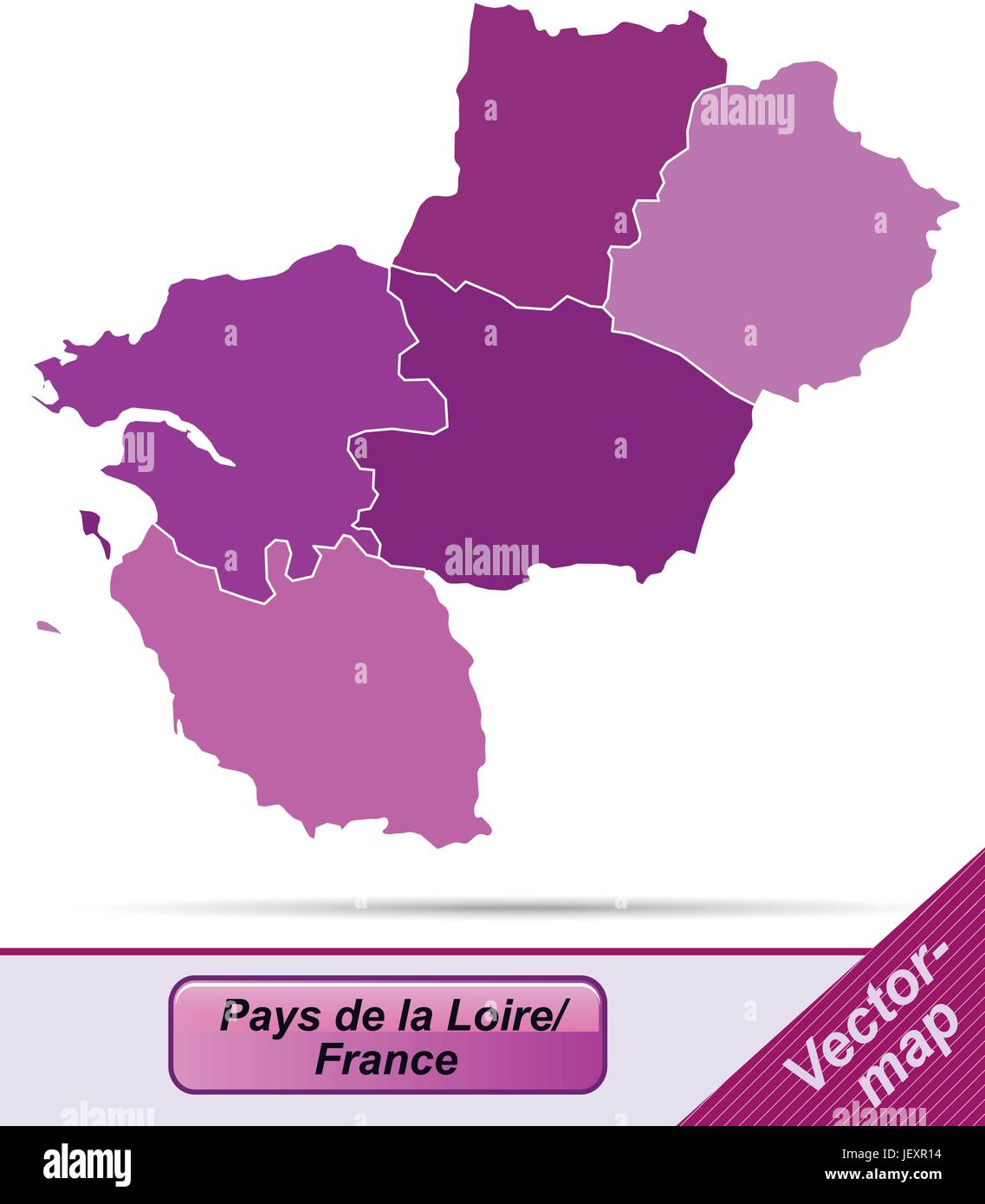 Mappa di confine del Pays-de-la-loire con bordi in viola Illustrazione Vettoriale