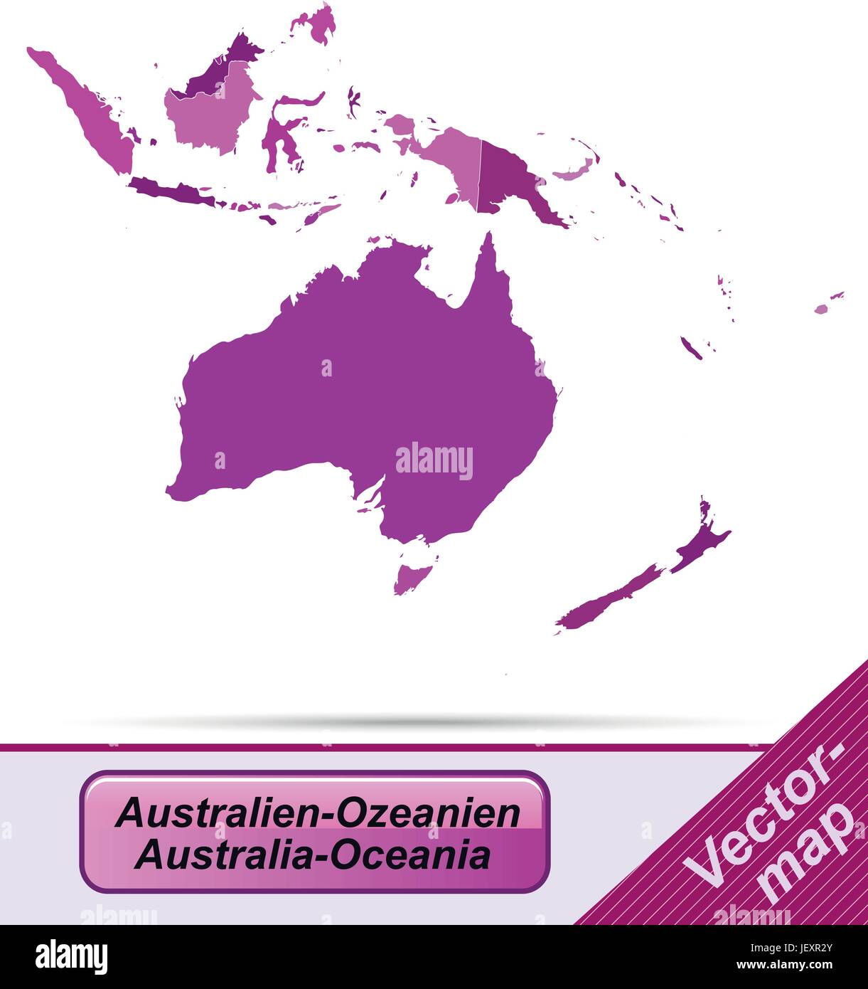 Mappa di confine di australia-oceania con bordi in viola Illustrazione Vettoriale