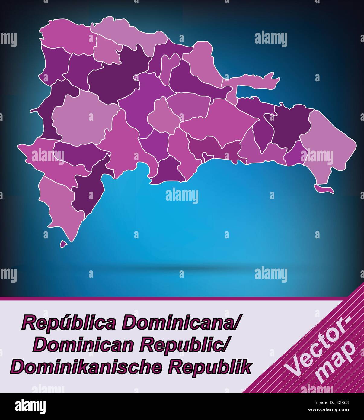 Mappa di confine della repubblica dominicana con bordi in viola Illustrazione Vettoriale