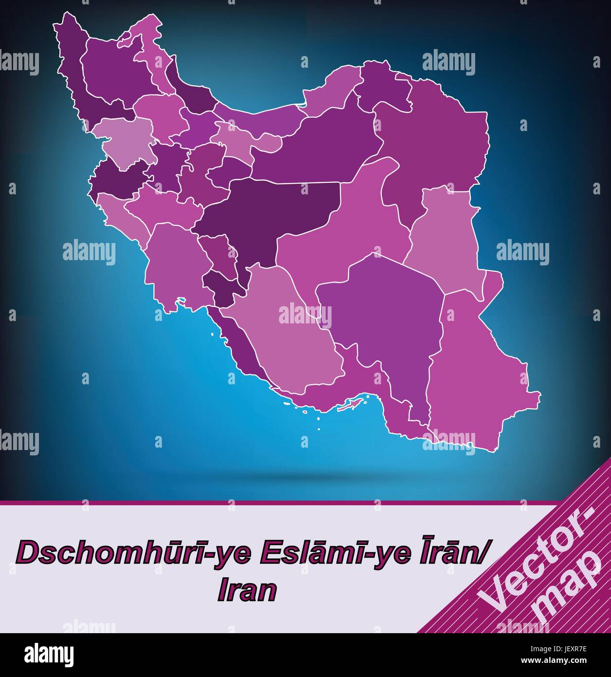 Mappa di confine dell'iran con bordi in viola Illustrazione Vettoriale