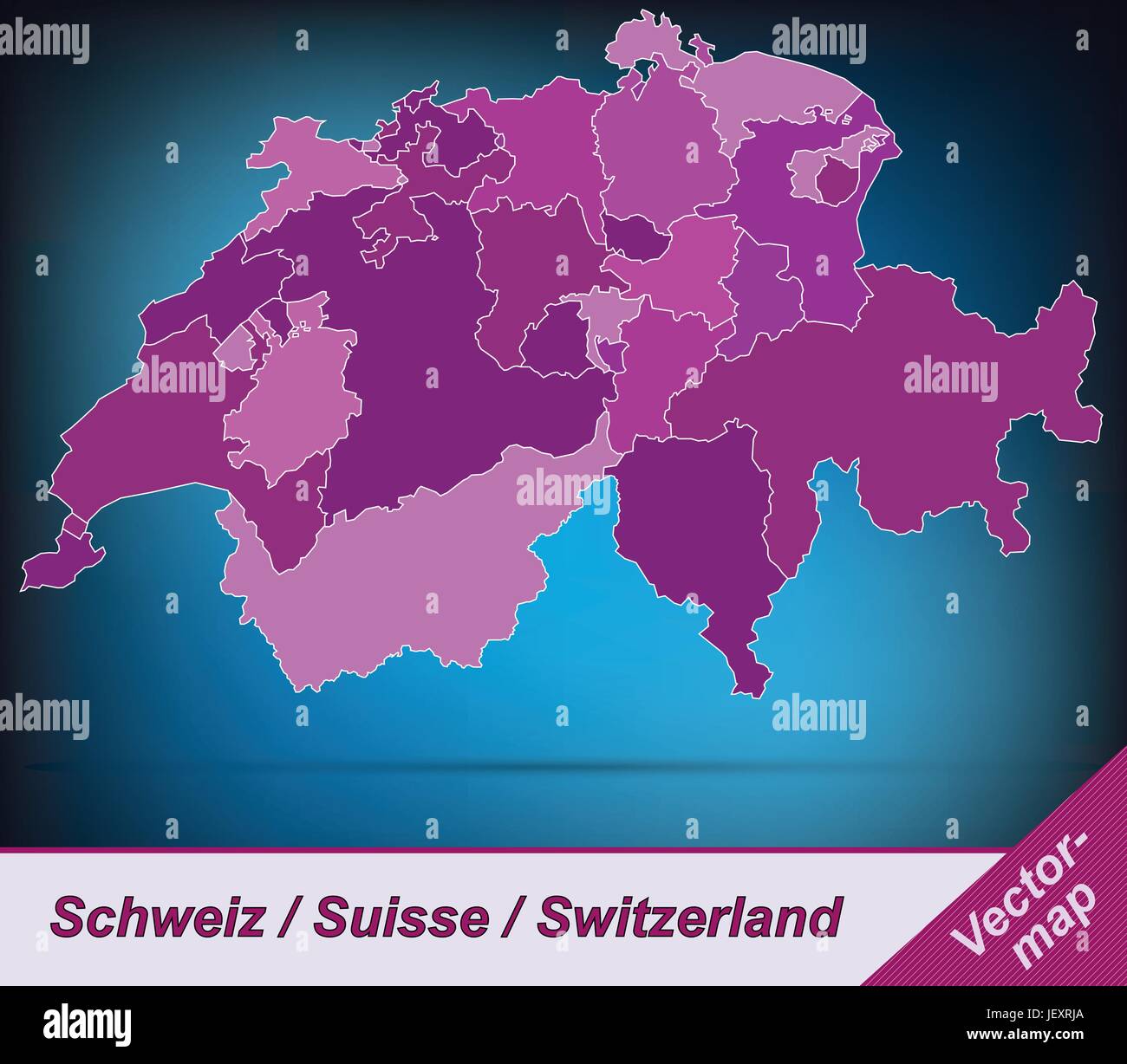 Mappa di confine della Svizzera con bordi in viola Illustrazione Vettoriale