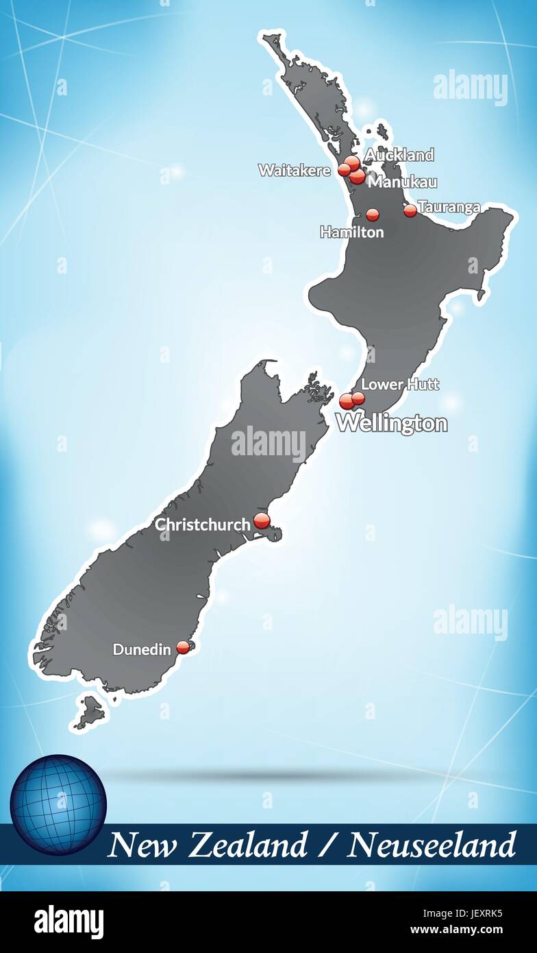 Mappa dell'isola di Nuova Zelanda sfondo astratto in blu Illustrazione Vettoriale