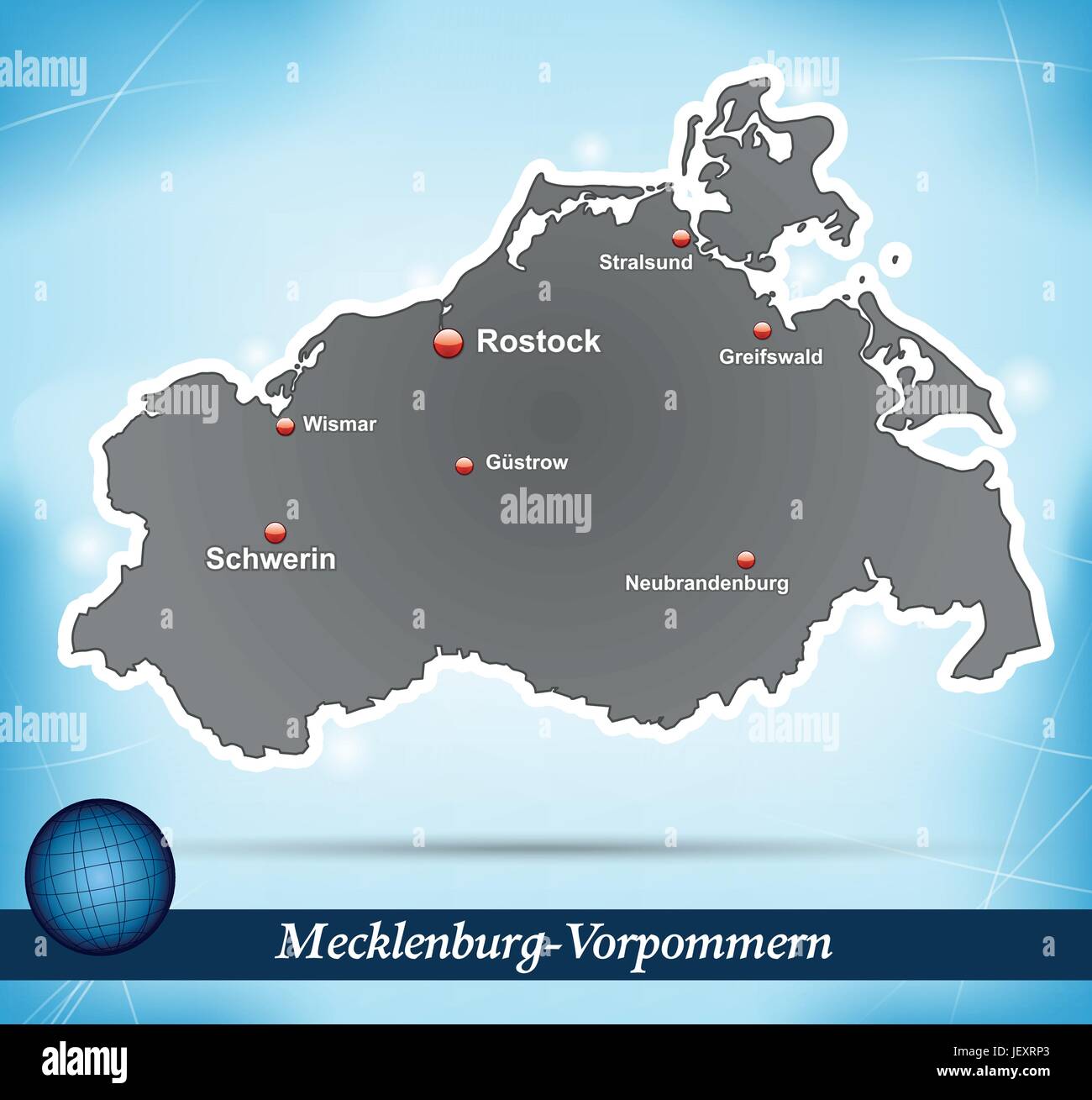 Mappa dell'isola di Mecklenburg-vorpommern sfondo astratto in blu Illustrazione Vettoriale