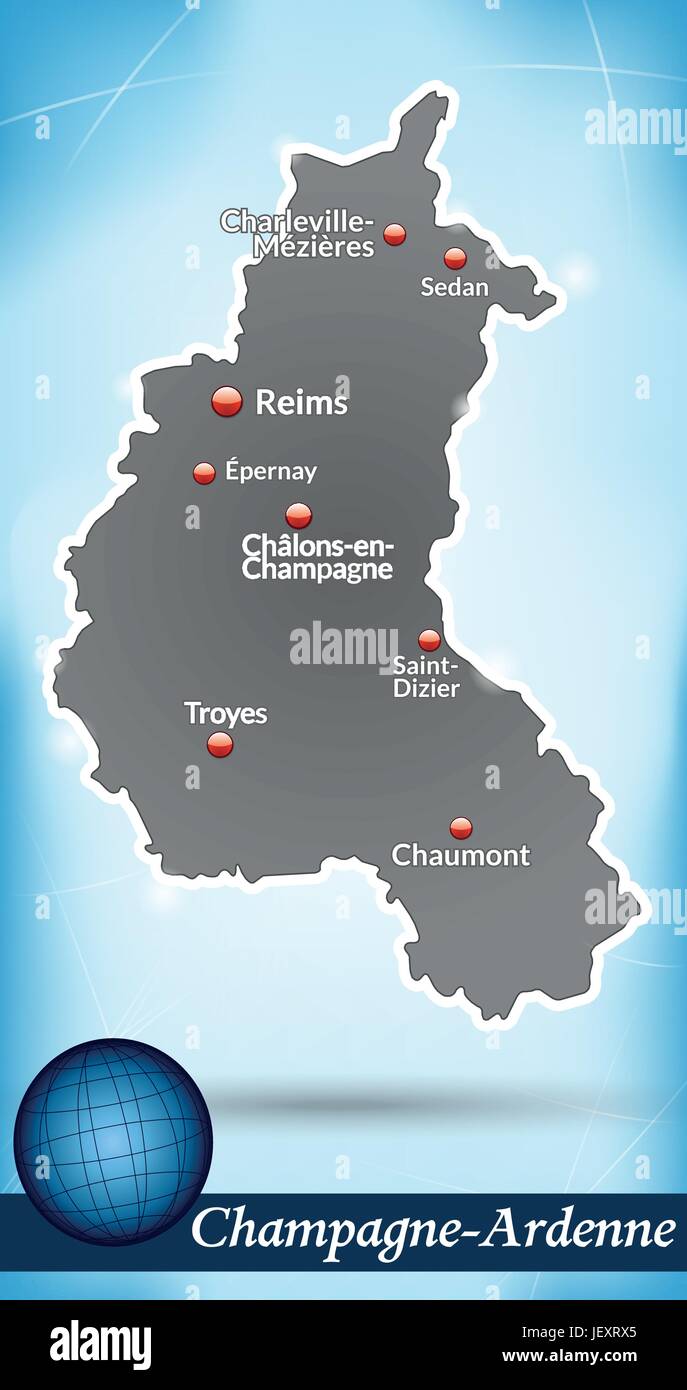 Mappa dell'isola di champagne-ardenne sfondo astratto in blu Illustrazione Vettoriale