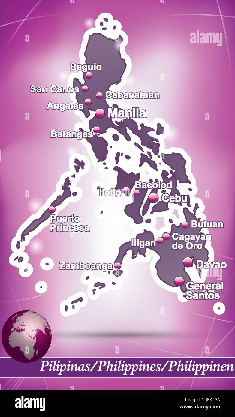 Mappa dell'isola delle Filippine sfondo astratto in viola Illustrazione Vettoriale