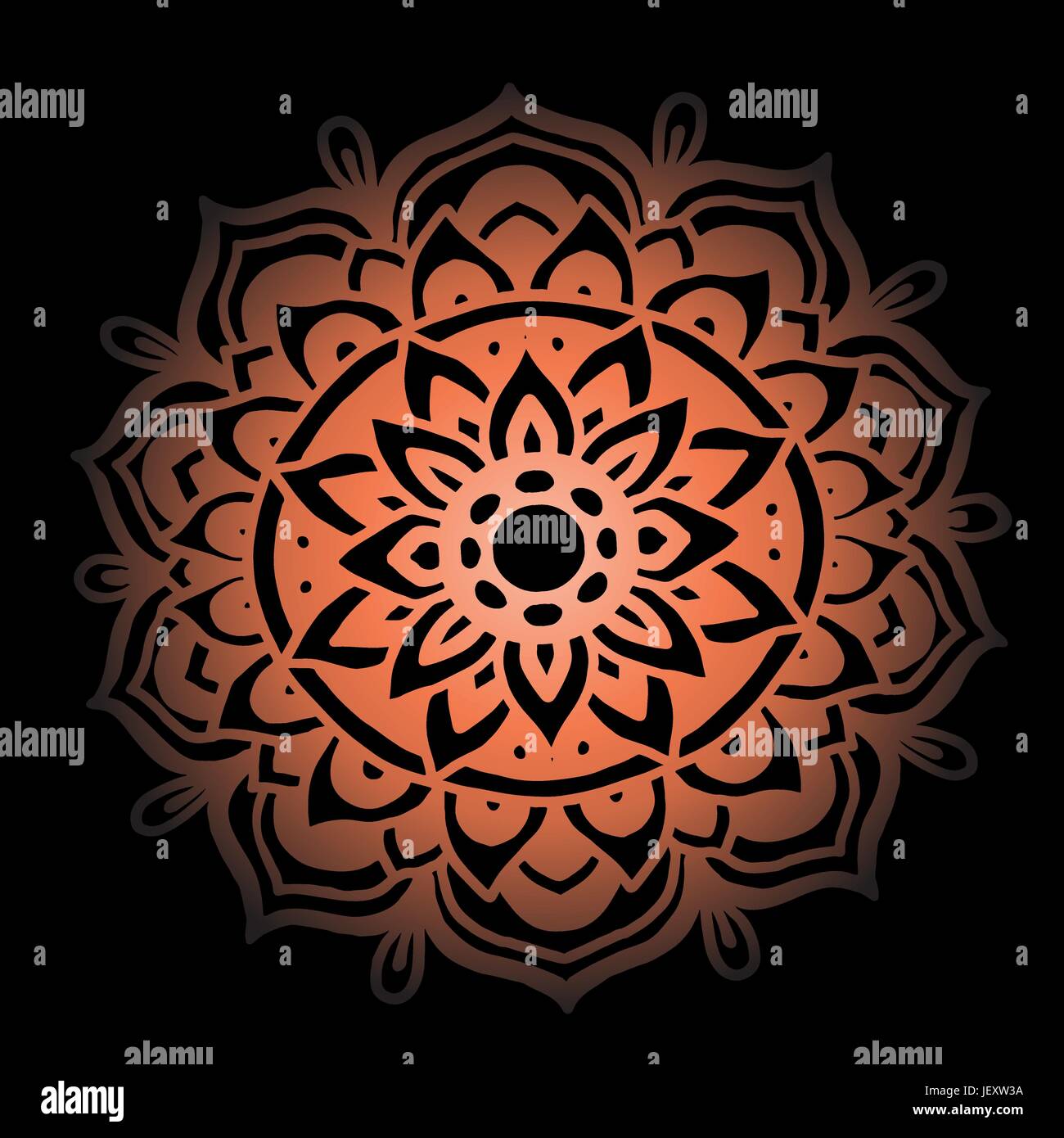 Abstract mandala ornamento per adulti libri da colorare. Modello asiatico. Arancione autentico gradiente dello sfondo. Illustrazione Vettoriale