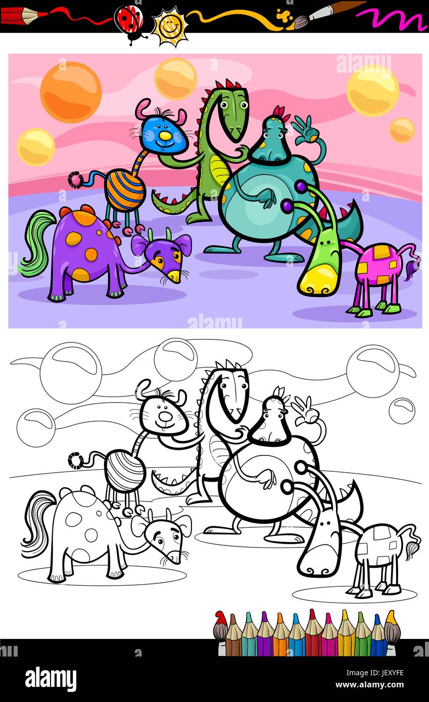 Animali, fantasia, illustrazione, fiaba, dragon, cartoon, creature Illustrazione Vettoriale