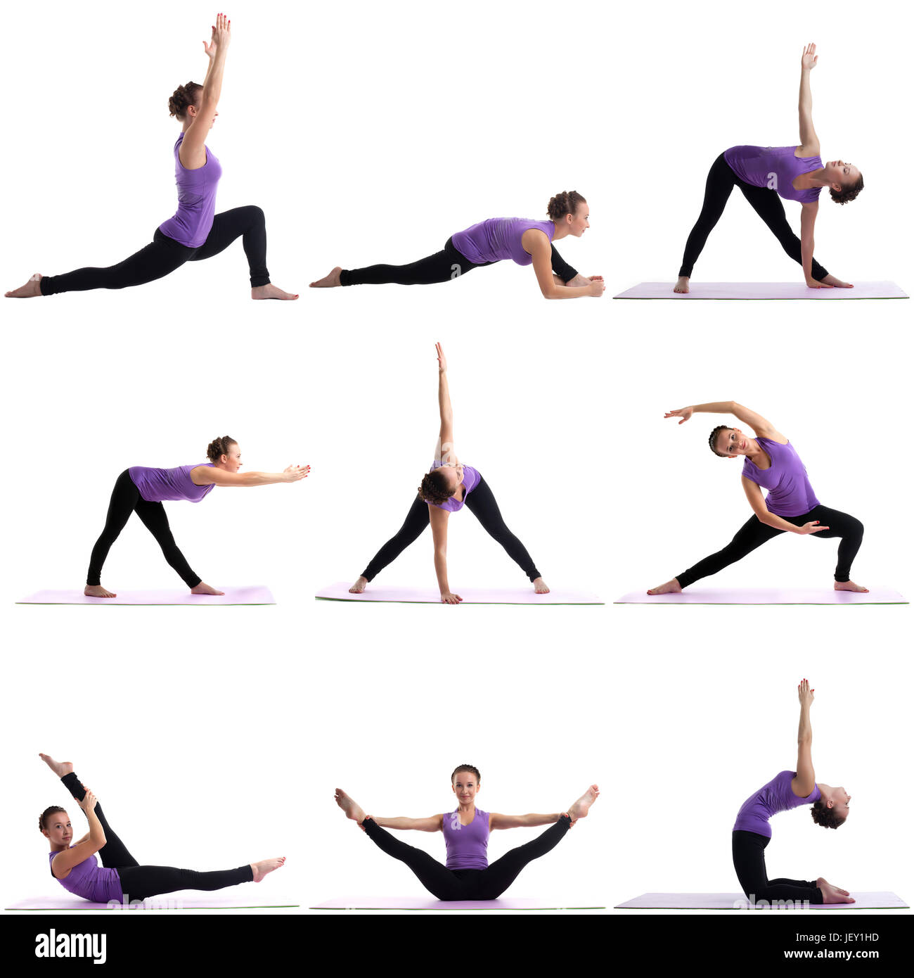 Photo Collage di Pretty Woman fare yoga Foto Stock