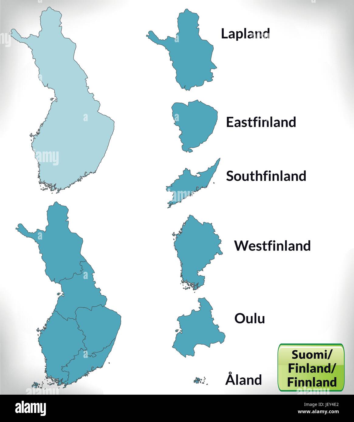 Mappa di confine della Finlandia con bordi in blu Illustrazione Vettoriale