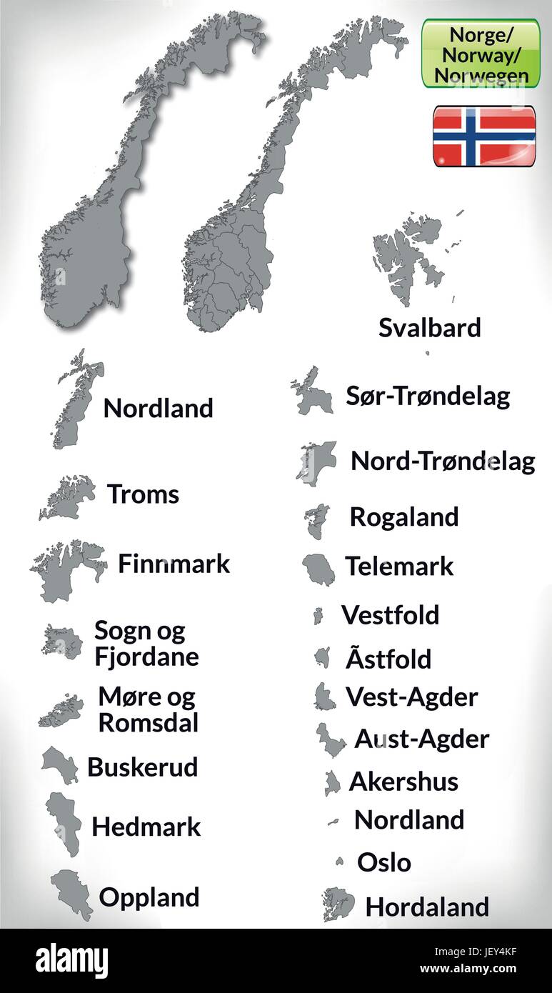 Mappa di Norvegia con i confini in grigio Illustrazione Vettoriale
