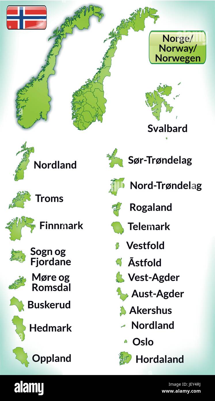 Mappa di Norvegia con i confini in verde Illustrazione Vettoriale