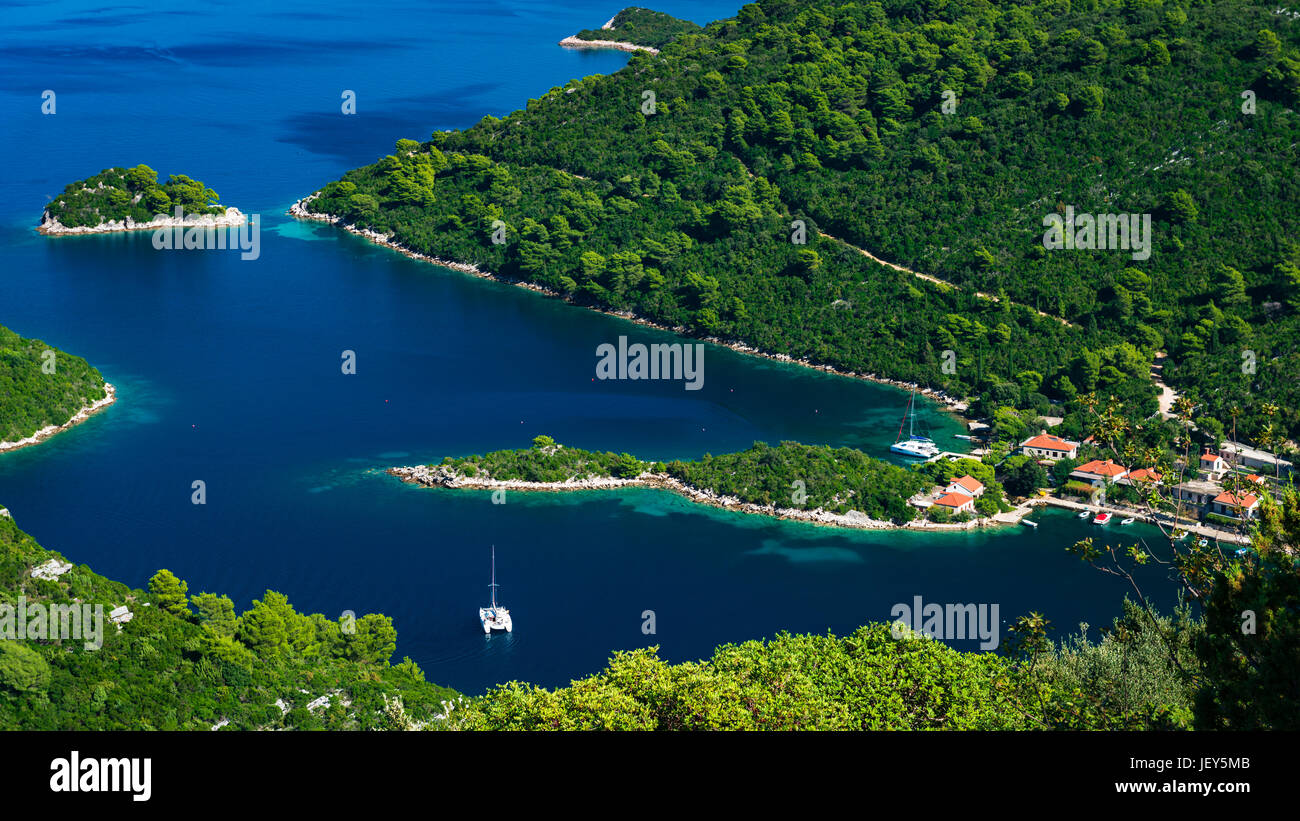 La baia di Prozurska Luka, Isola di Meleda, costa dalmata, Croazia Foto Stock