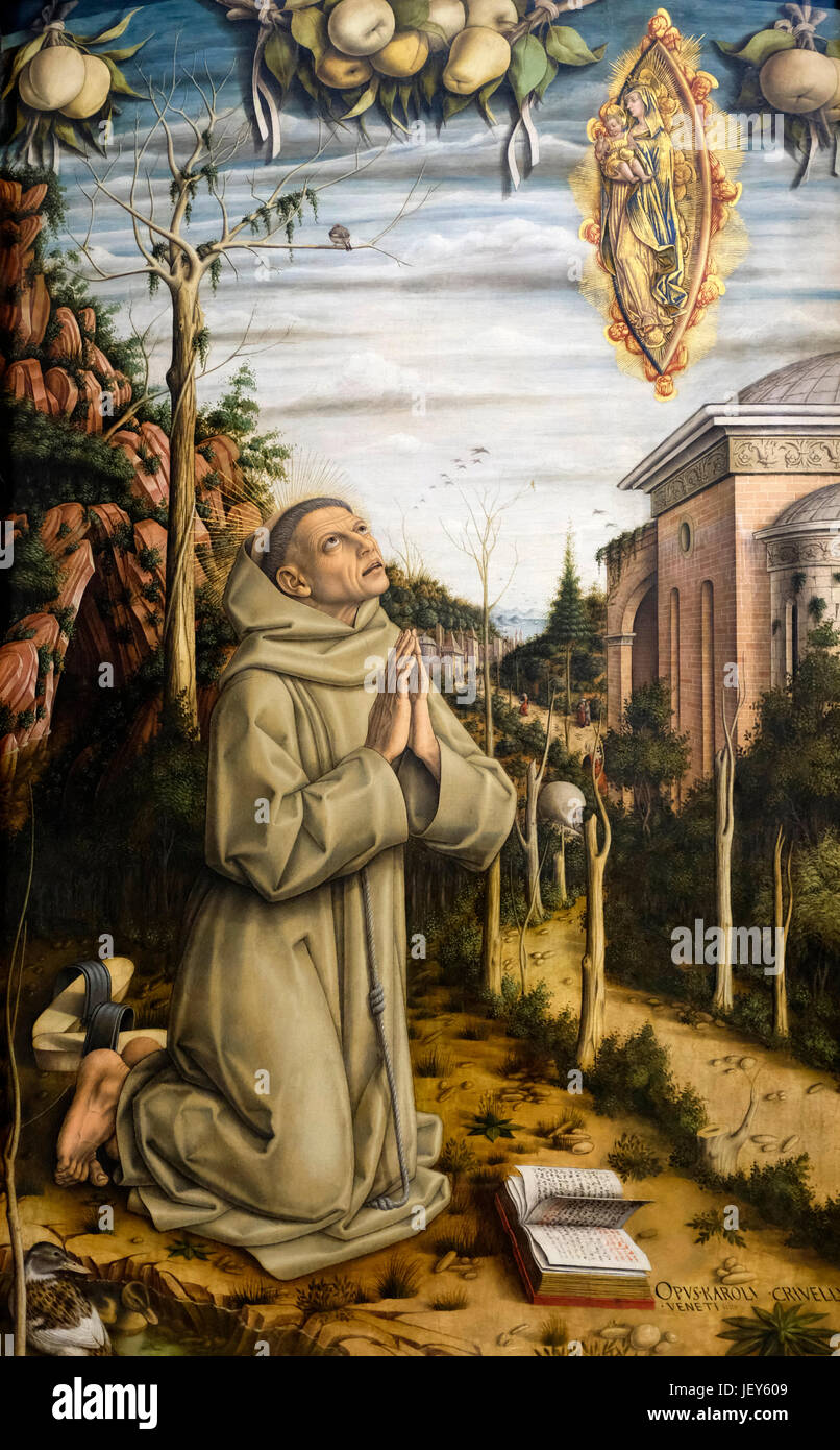 La visione del Beato Gabriele, un devoto frate francescano, circa 1489 - Carlo Crivelli Foto Stock