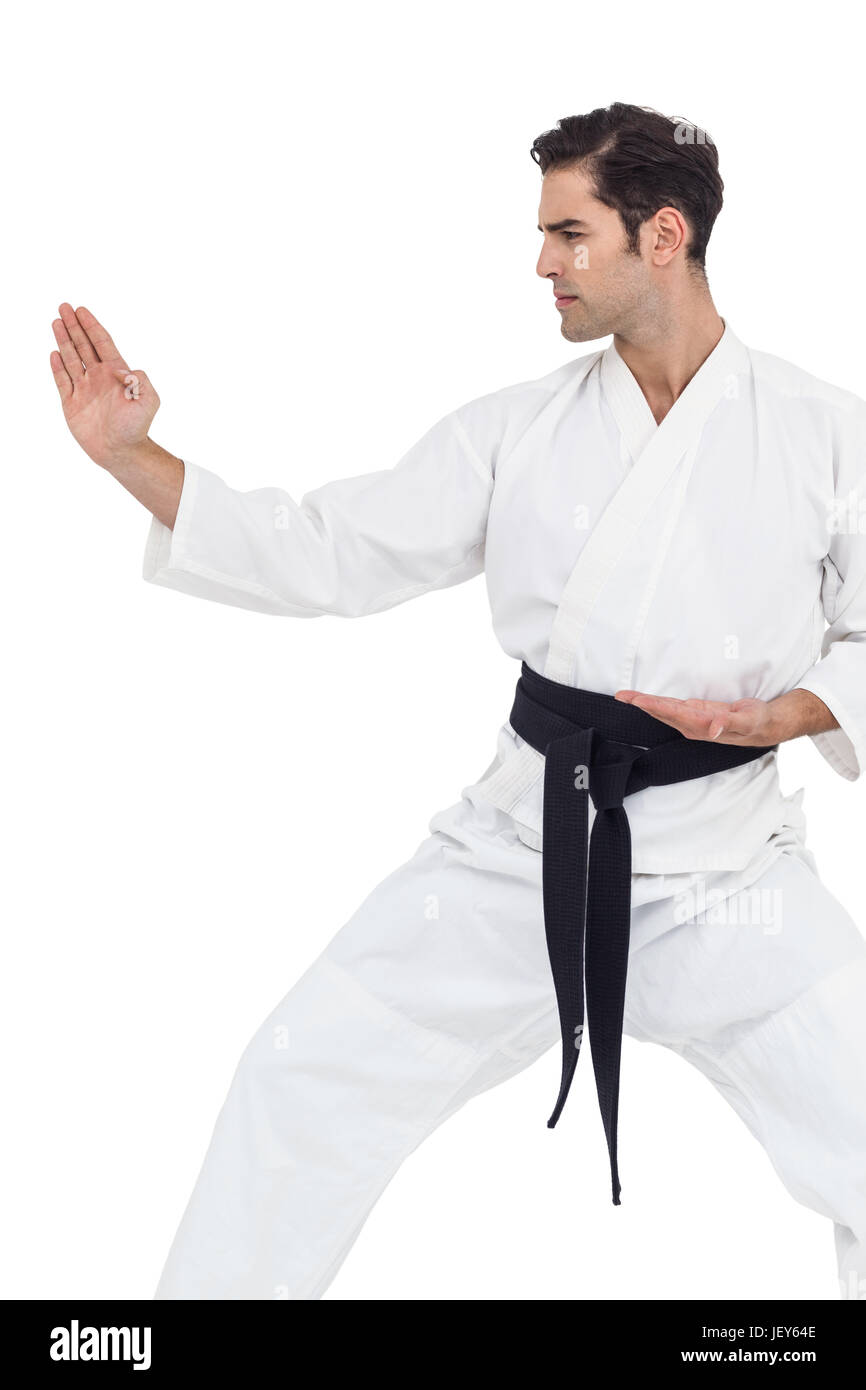Fighter eseguendo il karate posizione Foto Stock