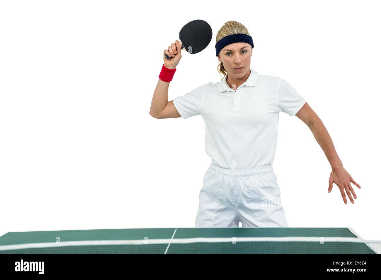 Atleta femminile giocando a ping-pong Foto Stock