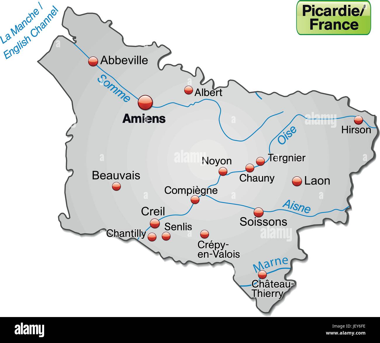 Mappa dell'isola di picardie come una mappa panoramica in grigio Illustrazione Vettoriale