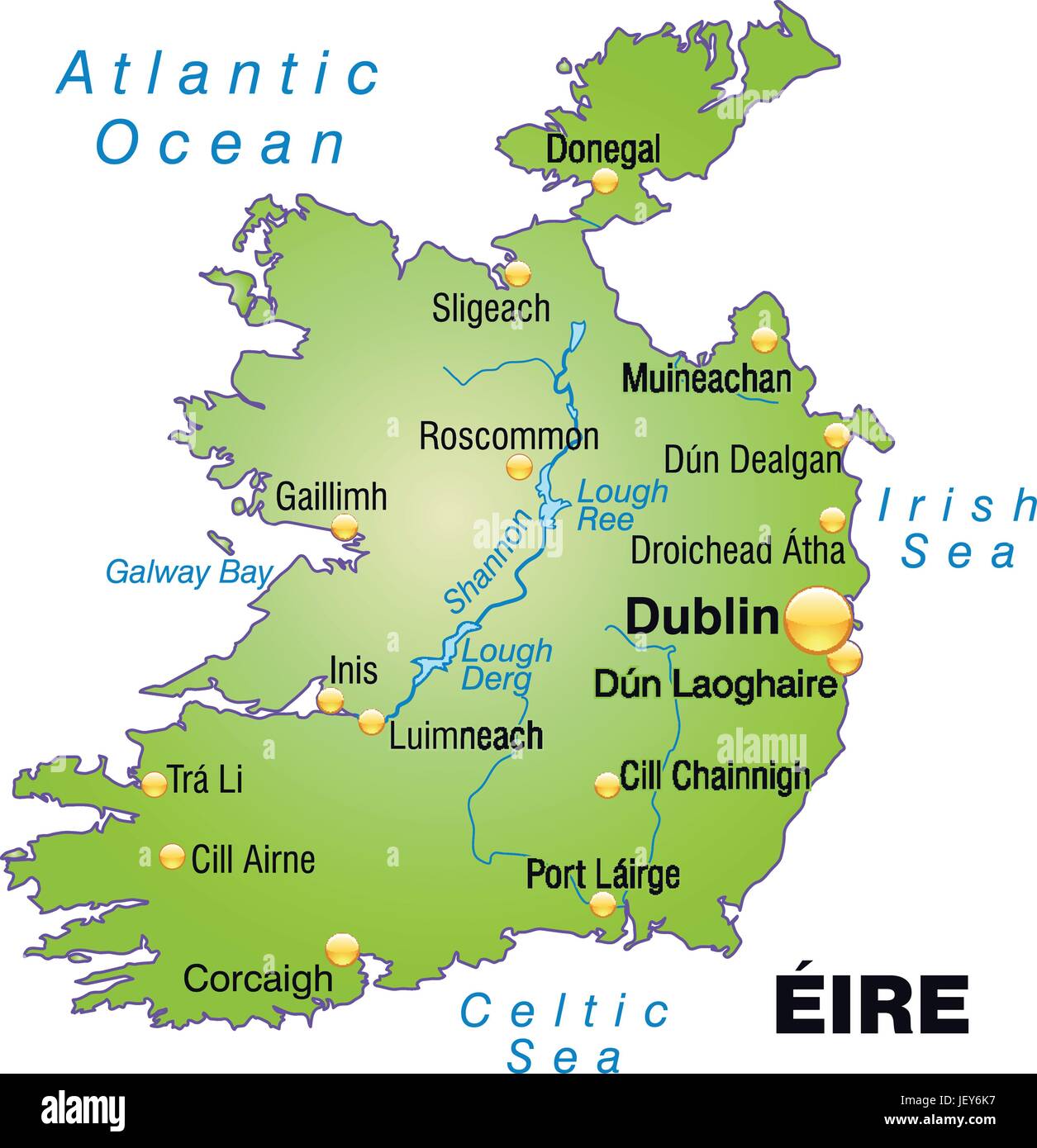 Mappa di Irlanda come una mappa panoramica in verde Illustrazione Vettoriale