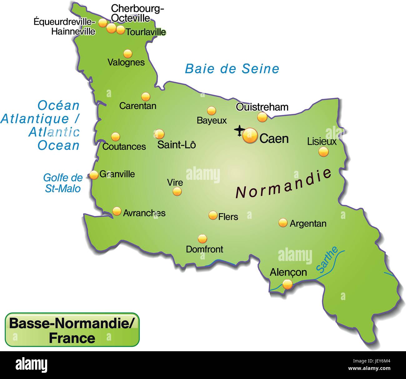 Mappa dell'isola della Bassa Normandia come una mappa panoramica in verde Illustrazione Vettoriale