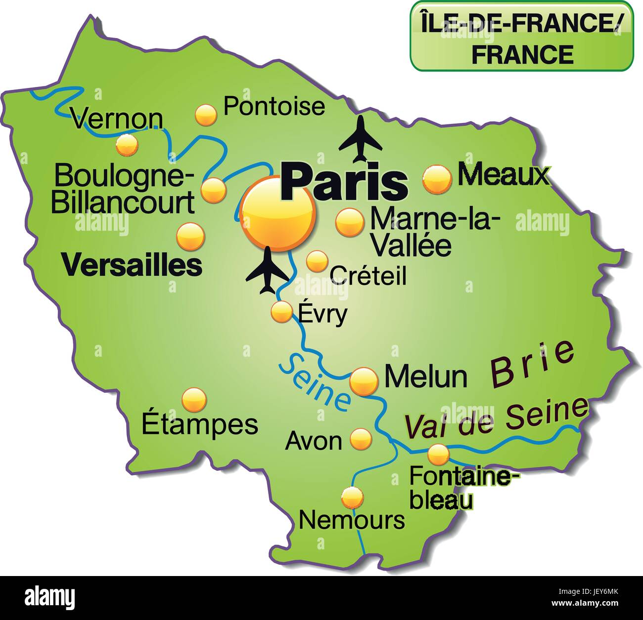 Mappa di Ile-de-France come una mappa panoramica in verde Immagine e Vettoriale - Alamy