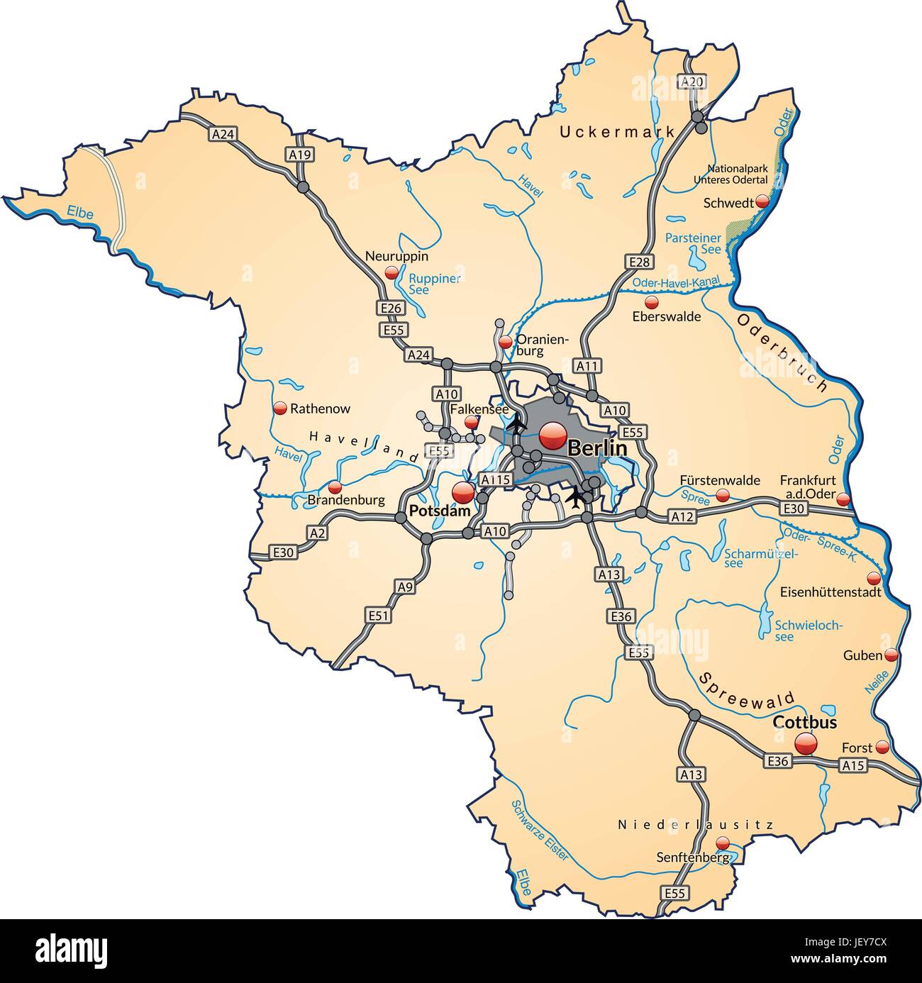 Mappa dell'isola di Brandeburgo la rete di trasporto in pastelorange Illustrazione Vettoriale