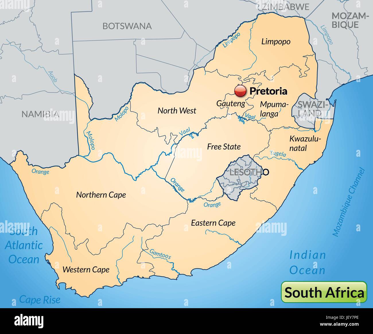 Sud Africa, bordo scheda, sinossi, frontiere, Atlas, mappa del mondo, mappa, Illustrazione Vettoriale