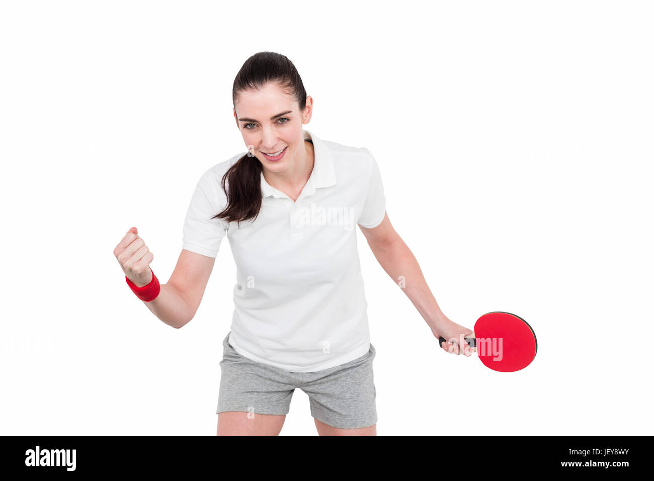Atleta femminile giocando a ping pong Foto Stock