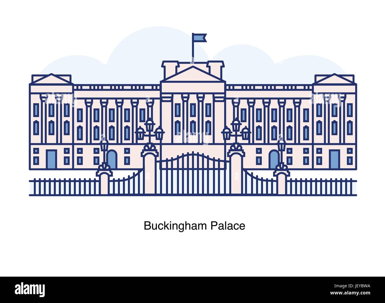 Linea del vettore illustrazione di Buckingham Palace a Londra, Inghilterra. Illustrazione Vettoriale