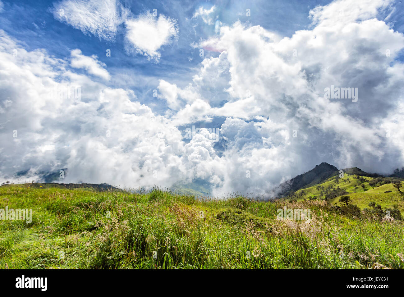 Nuvole drammatico su un ridgetop sul confine tra Tolima e Quindio in Colombia. Foto Stock