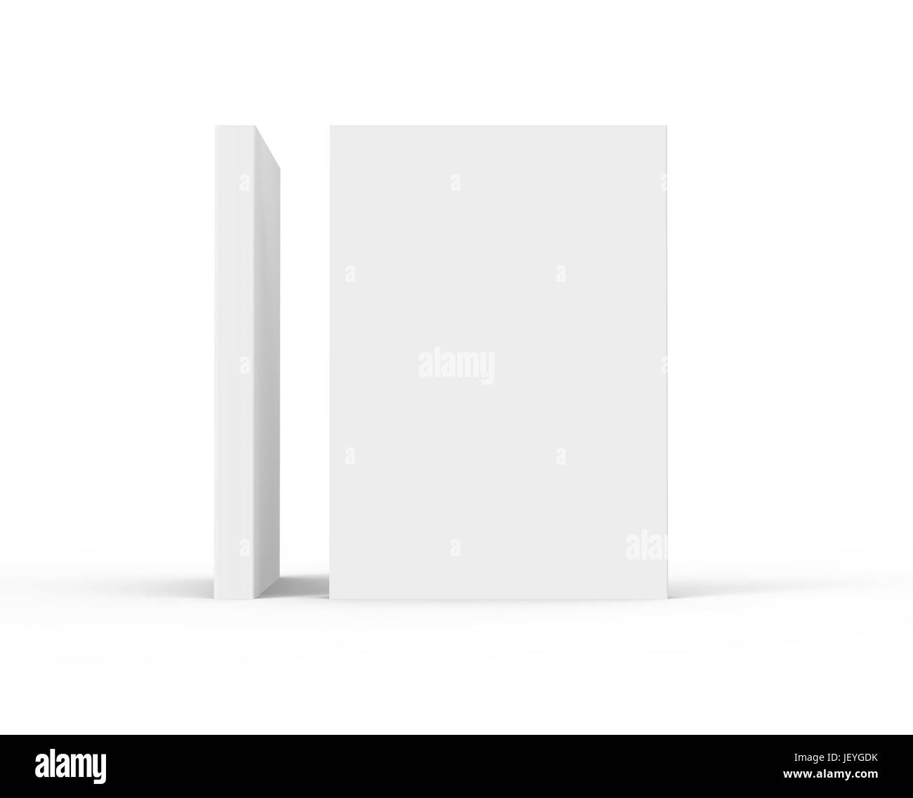 Due piedi vuoti 3d rendering i libri spessi che formano un angolo di novanta gradi, isolato sfondo bianco, vista laterale Foto Stock